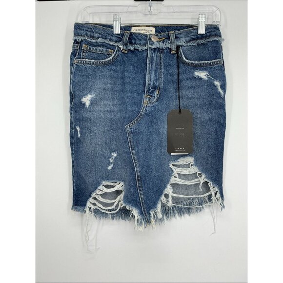 Current Elliot The Playmate In Color illusion Blue Distressed Denim Skirt Sz 25 - Picture 1 of 7